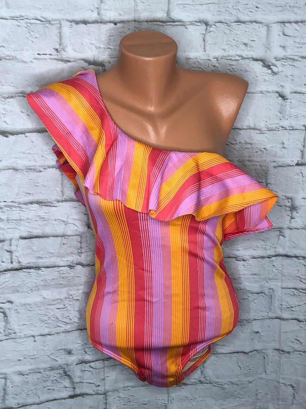 Shoshanna Women's Standard Shoulder Ruffle One Piece, Sunset Sorbet Size 4 NWT
